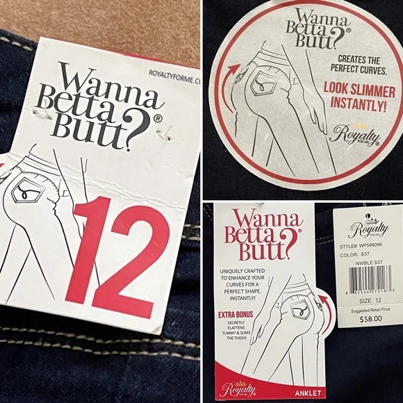 Royalty For Me Wanna Betta Butt? Dark Blue Stretch Slim Fit Anklet Jeans Size 12 - Picture 16 of 16